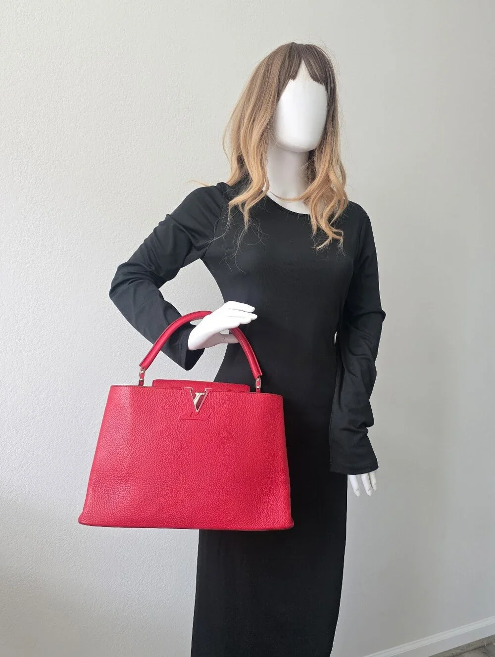 Auth Louis Vuitton Taurillion Capucines MM Tote Bag